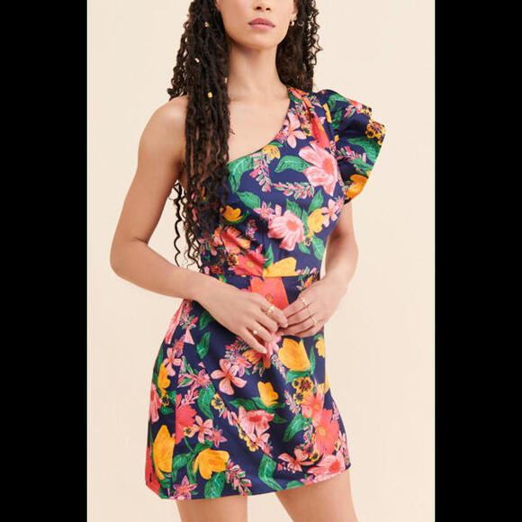 Anthropologie x Finders Keepers - One Shoulder Ruffle Mini Dress, size 6 - Picture 1 of 14